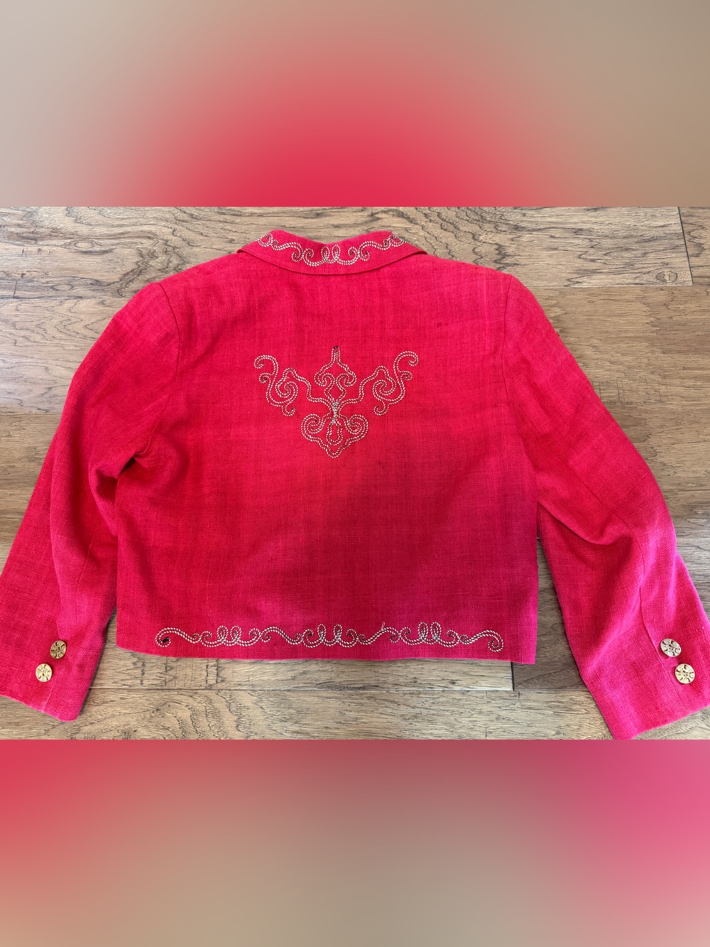 Worth Red Embroidered Cropped Blazer Jacket 100% silk
